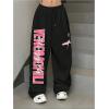 imageSOLY HUX Womens Letter Print Graphic Sweatpants Drawstring Elastic Waist Loose Long PantsBlack Letter