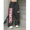 imageSOLY HUX Womens Letter Print Graphic Sweatpants Drawstring Elastic Waist Loose Long PantsDark Grey Letter