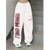 imageSOLY HUX Womens Letter Print Graphic Sweatpants Drawstring Elastic Waist Loose Long PantsWhite Letter
