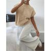 imageSOLY HUX Womens Ribbed Sweater Crew Neck Short Sleeve Loose Fit Floral Knit Pullover TopsBeige Floral