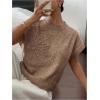 imageSOLY HUX Womens Ribbed Sweater Crew Neck Short Sleeve Loose Fit Floral Knit Pullover TopsCoffee Brown