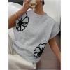 imageSOLY HUX Womens Ribbed Sweater Crew Neck Short Sleeve Loose Fit Floral Knit Pullover TopsGrey Black Floral