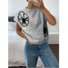 imageSOLY HUX Womens Ribbed Sweater Crew Neck Short Sleeve Loose Fit Floral Knit Pullover TopsGrey Black Floral