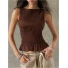imageSOLY HUX Womens Shirred Ruffle Tank Tops Summer Sleeveless Slim Fit Going Out Vest Shirts StreetwearSolid Brown