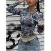 imageSOLY HUX Womens Y2k Camo T Shirt Crew Neck Long Sleeve Slim Fit Tee Going Out Crop TopsDark Grey Maple Leaf