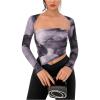 imageSOLY HUX Sexy Crop Tops for Women Long Sleeve Square Neck Asymmetrical Y2k Going Out Crop Tops Fall Outfits for WomenDusty Purple Multi
