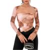 imageSOLY HUX Sexy Crop Tops for Women Long Sleeve Square Neck Asymmetrical Y2k Going Out Crop Tops Fall Outfits for WomenOrange Tie Dye