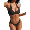 imageSOLY HUX Womens Bathing Suit Ring Linked Halter Bikini Sets Two Piece SwimsuitSolid Black
