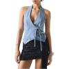 imageSOLY HUX Womens Denim Vest Deep V Neck Wrap Tie Side Halter Tops Party Summer OutfitsLight Blue
