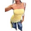 imageSOLY HUX Womens Summer Irregular Ruffle Trim Mesh Tube Top Strapless Vest Shirts Music Festival OutfitsSolid Yellow