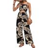imageSOLY HUX Womens Summer Tropical Print Cut Out Cami Jumpsuit Wide Leg Long PantsBlack Tropical