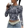 imageSOLY HUX Womens Y2k Camo T Shirt Crew Neck Long Sleeve Slim Fit Tee Going Out Crop TopsDark Grey Maple Leaf