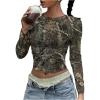 imageSOLY HUX Womens Y2k Camo T Shirt Crew Neck Long Sleeve Slim Fit Tee Going Out Crop TopsMulticoloured Camo