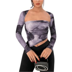 imageSOLY HUX Sexy Crop Tops for Women Long Sleeve Square Neck Asymmetrical Y2k Going Out Crop Tops Fall Outfits for WomenDusty Purple Multi