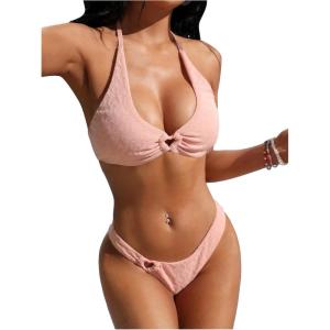 imageSOLY HUX Womens Bathing Suit Ring Linked Halter Bikini Sets Two Piece SwimsuitPlain Light Pink