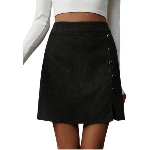 imageSOLY HUX Womens Corduroy Skirt High Waisted Button Side Split A Line Skirts Short Mini SkirtPure Black