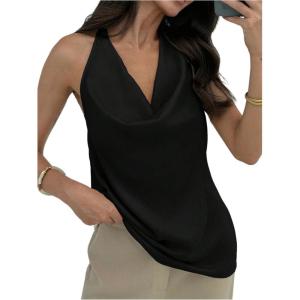 imageSOLY HUX Womens Cowl Neck Halter Top Open Back Sleeveless Tank Tops Draped Front Vest ShirtsSolid Black