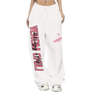imageSOLY HUX Womens Letter Print Graphic Sweatpants Drawstring Elastic Waist Loose Long PantsWhite Letter