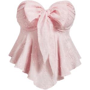 imageSOLY HUX Womens Plus Size Tie Front Strapless Bandeau Tube Tops Flowy Vest Shirts Coquette Aesthetic ClothesSolid Pink