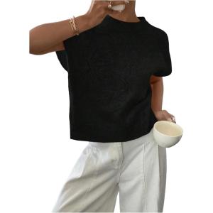 imageSOLY HUX Womens Ribbed Sweater Crew Neck Short Sleeve Loose Fit Floral Knit Pullover TopsBlack Floral