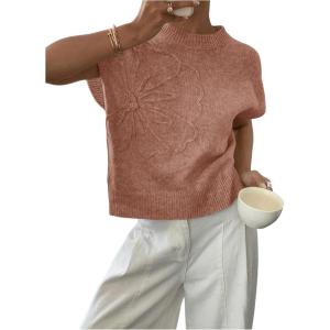 imageSOLY HUX Womens Ribbed Sweater Crew Neck Short Sleeve Loose Fit Floral Knit Pullover TopsDusty Pink