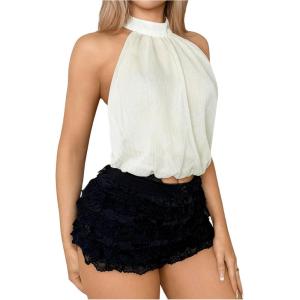 imageSOLY HUX Womens Y2k Halter Top Tie Backless Crop Tank Tops Sleeveless Party Going Out VestPure Apricot