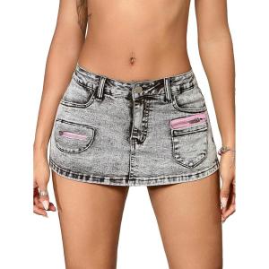 imageSOLY HUX Womens Y2k Skirt Low Rise Mini Bodycon Cargo Denim Jean Skirt with PocketPlain Grey
