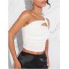imageSOLY HUX Womens One Shoulder Tank Top Sleeveless Cut Out Ruched Going Out Fitted Crop TopsPure White