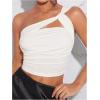 imageSOLY HUX Womens One Shoulder Tank Top Sleeveless Cut Out Ruched Going Out Fitted Crop TopsPure White