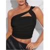 imageSOLY HUX Womens One Shoulder Tank Top Sleeveless Cut Out Ruched Going Out Fitted Crop TopsSolid Black