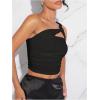 imageSOLY HUX Womens One Shoulder Tank Top Sleeveless Cut Out Ruched Going Out Fitted Crop TopsSolid Black