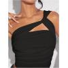 imageSOLY HUX Womens One Shoulder Tank Top Sleeveless Cut Out Ruched Going Out Fitted Crop TopsSolid Black