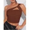 imageSOLY HUX Womens One Shoulder Tank Top Sleeveless Cut Out Ruched Going Out Fitted Crop TopsSolid Coffee Brown