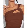 imageSOLY HUX Womens One Shoulder Tank Top Sleeveless Cut Out Ruched Going Out Fitted Crop TopsSolid Coffee Brown