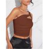 imageSOLY HUX Womens One Shoulder Tank Top Sleeveless Cut Out Ruched Going Out Fitted Crop TopsSolid Coffee Brown