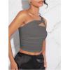 imageSOLY HUX Womens One Shoulder Tank Top Sleeveless Cut Out Ruched Going Out Fitted Crop TopsSolid Grey