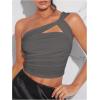 imageSOLY HUX Womens One Shoulder Tank Top Sleeveless Cut Out Ruched Going Out Fitted Crop TopsSolid Grey