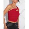 imageSOLY HUX Womens One Shoulder Tank Top Sleeveless Cut Out Ruched Going Out Fitted Crop TopsSolid Red