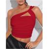 imageSOLY HUX Womens One Shoulder Tank Top Sleeveless Cut Out Ruched Going Out Fitted Crop TopsSolid Red