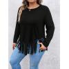 imageSOLY HUX Womens Plus Size Fringe Hem T Shirts Long Sleeve Round Neck Casual Tee TopsPure Black
