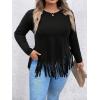 imageSOLY HUX Womens Plus Size Fringe Hem T Shirts Long Sleeve Round Neck Casual Tee TopsPure Black