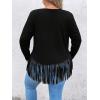imageSOLY HUX Womens Plus Size Fringe Hem T Shirts Long Sleeve Round Neck Casual Tee TopsPure Black