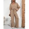 imageSOLY HUX Womens Summer 2 Piece Outfits V Neck Half Sleeve T Shirt and Wide Leg Pants SetPlain Khaki