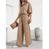 imageSOLY HUX Womens Summer 2 Piece Outfits V Neck Half Sleeve T Shirt and Wide Leg Pants SetPlain Khaki