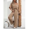 imageSOLY HUX Womens Summer 2 Piece Outfits V Neck Half Sleeve T Shirt and Wide Leg Pants SetPlain Khaki