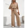 imageSOLY HUX Womens Summer 2 Piece Outfits V Neck Half Sleeve T Shirt and Wide Leg Pants SetPlain Khaki