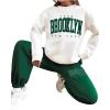 imageSOLY HUX Womens Sweatsuit 2 Piece Letter Graphic Long Sleeve Sweatshirt and Pants Outfits Set Casual TracksuitsWhite and Green