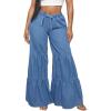 imageSOLY HUX Womens Drawstring High Waist Ruffle Hem Wide Leg Jeans Loose Casual Denim PantsMedium Blue