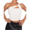 imageSOLY HUX Womens One Shoulder Tank Top Sleeveless Cut Out Ruched Going Out Fitted Crop TopsPure White