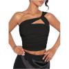 imageSOLY HUX Womens One Shoulder Tank Top Sleeveless Cut Out Ruched Going Out Fitted Crop TopsSolid Black